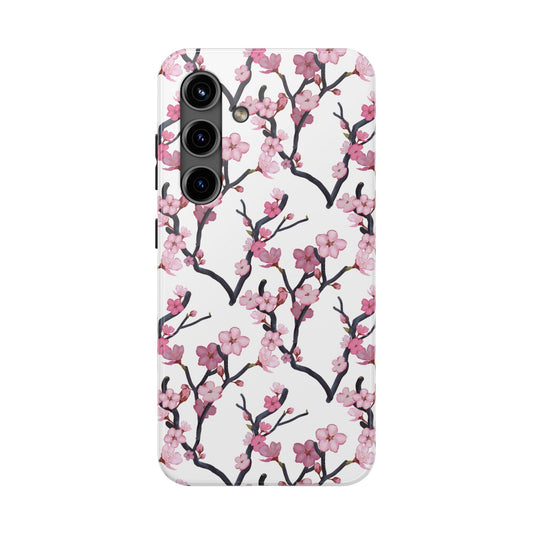Samsung Galaxy Tough Phone Cases Cherry Blossom White Background
