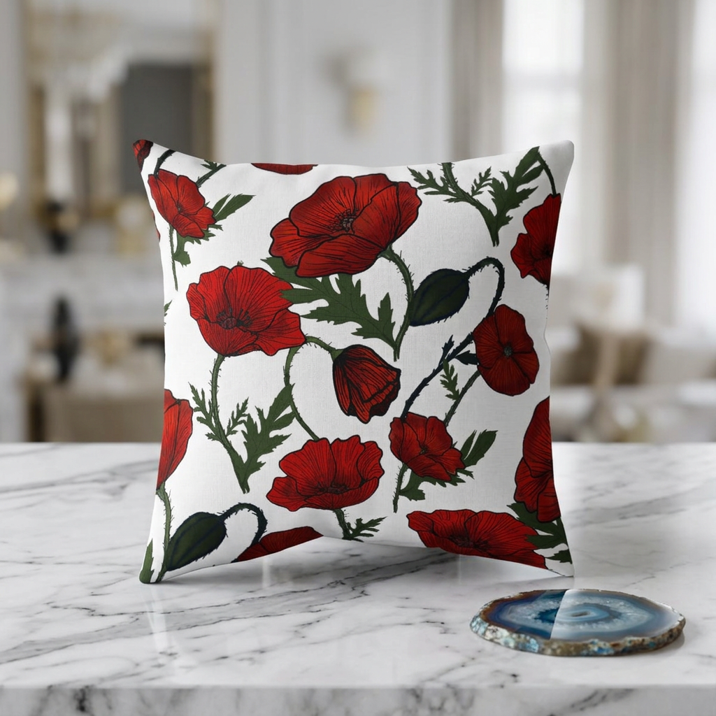 Poppy Faux Linen Pillow