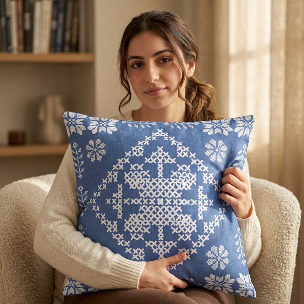 Tatreez Faux Linen Pillow
