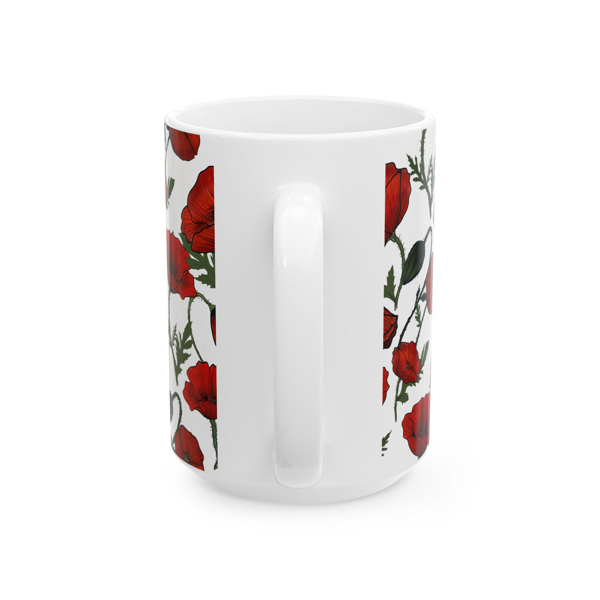 Poppy Field White Ceramic Mug, (11oz, 15oz)