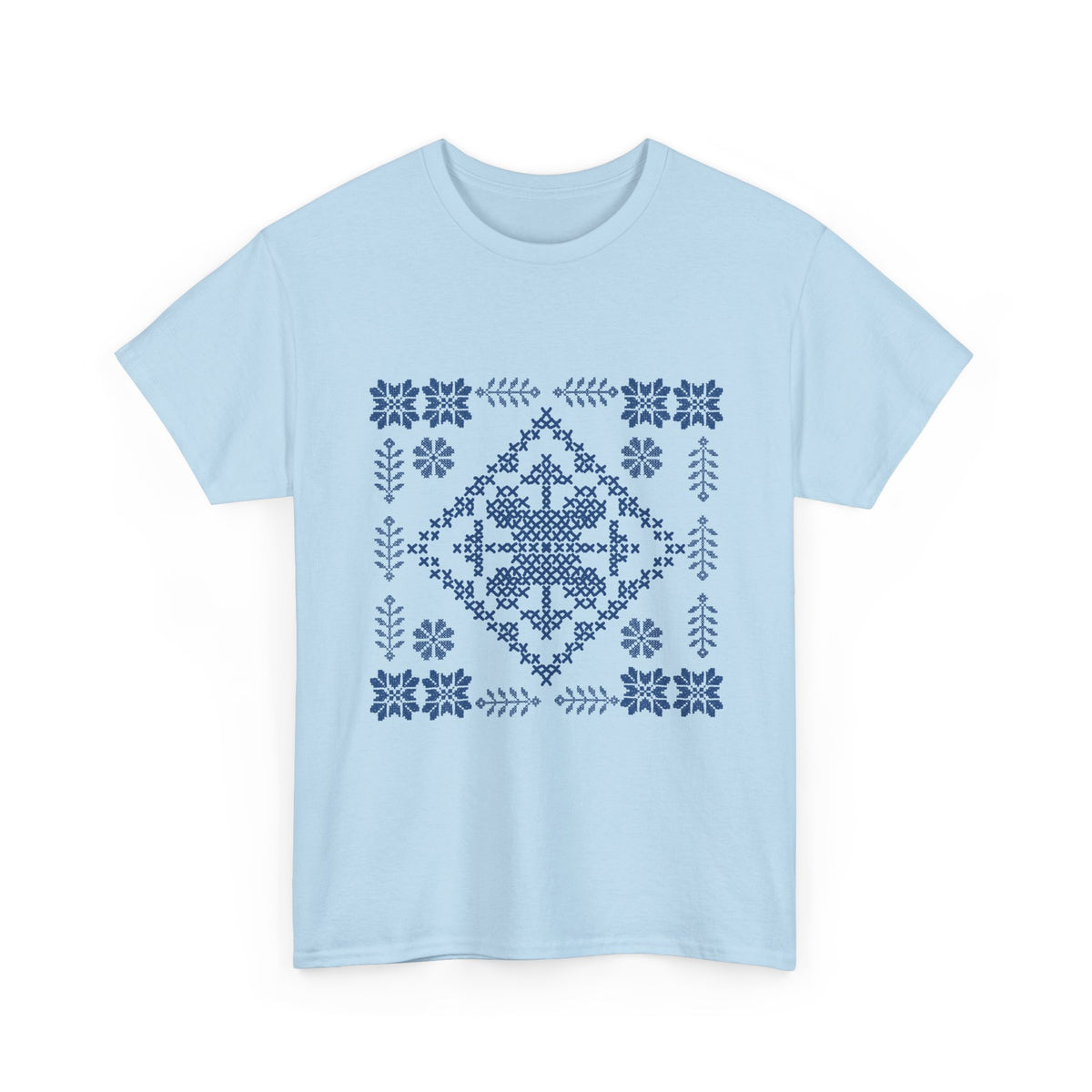 Tatreez Unisex Heavy Cotton Tee Blue Stitch Design