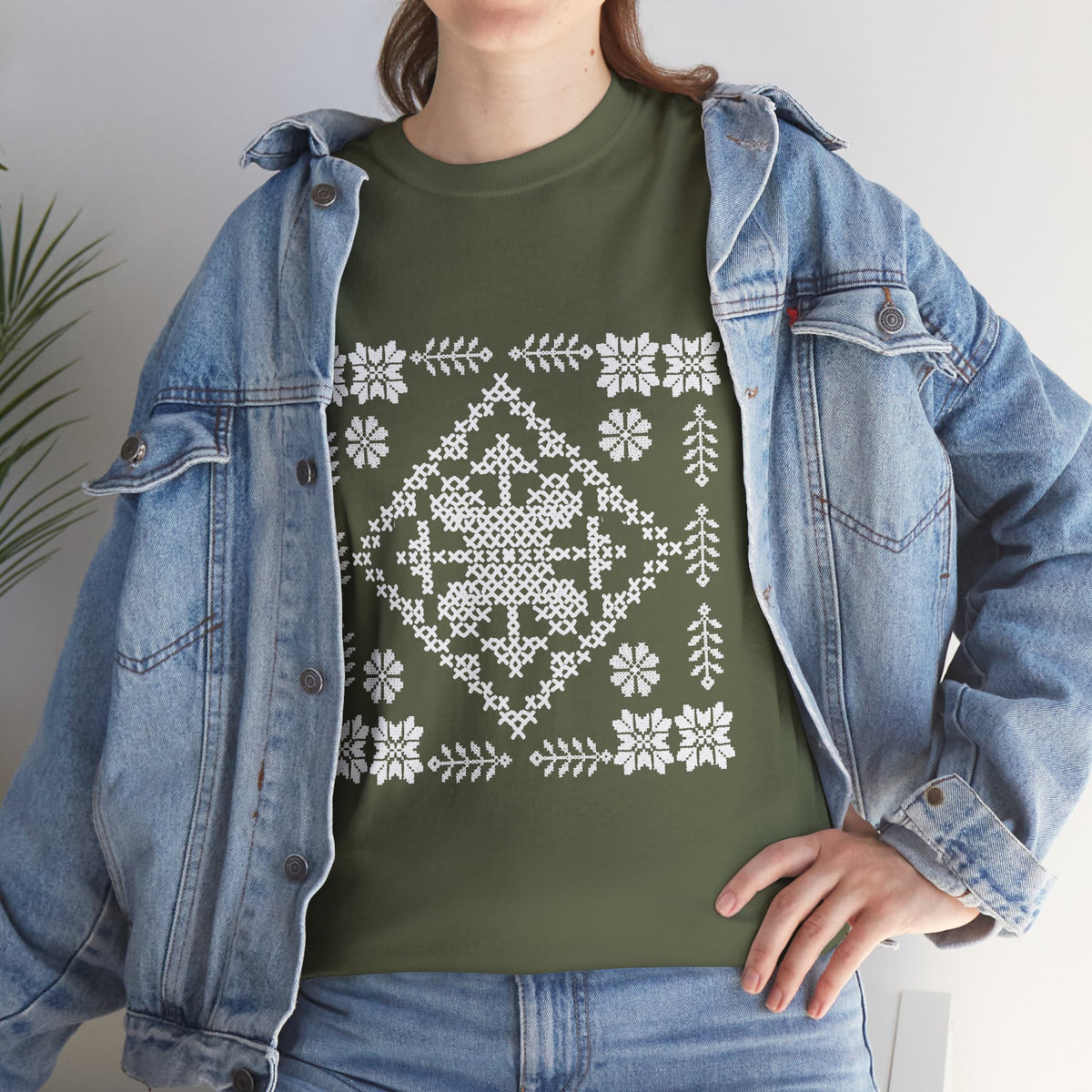 Tatreez Unisex Heavy Cotton Tee White Stitch Design