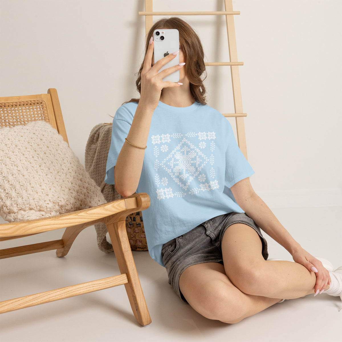Tatreez Unisex Heavy Cotton Tee White Stitch Design