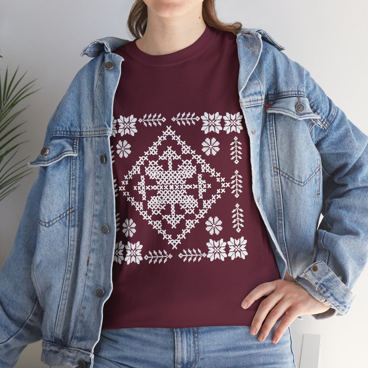 Tatreez Unisex Heavy Cotton Tee White Stitch Design