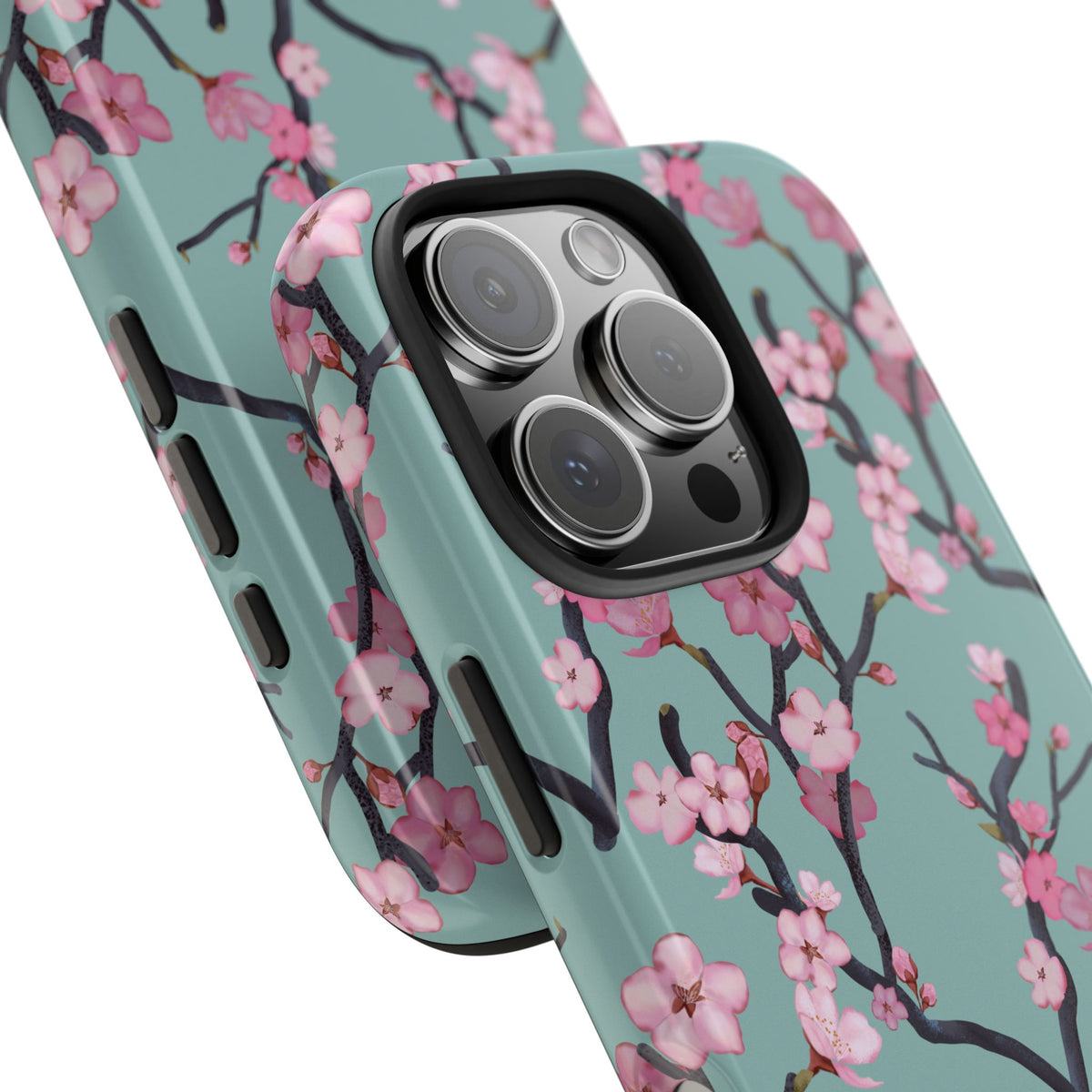 iPhone Tough Phone Cases Cherry Blossom Green Background