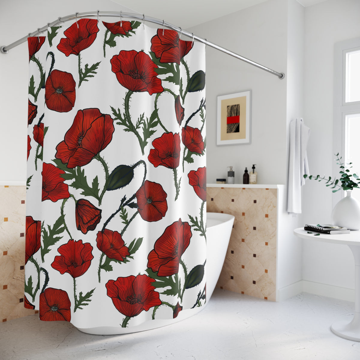 Poppy Field Shower Curtain – Red Floral Bathroom Decor