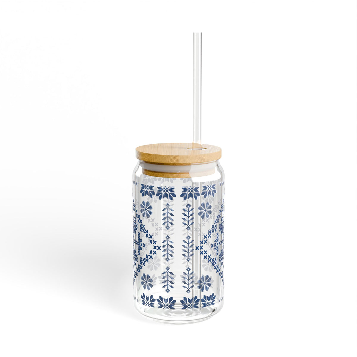 Tatreez Sipper Glass, 16oz Glass Can