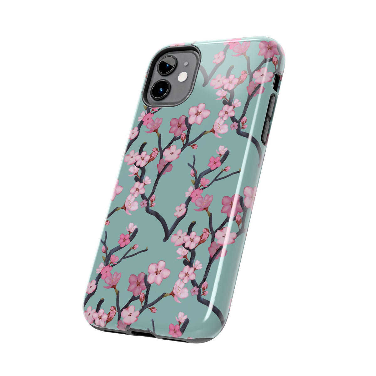 iPhone Tough Phone Cases Cherry Blossom Green Background