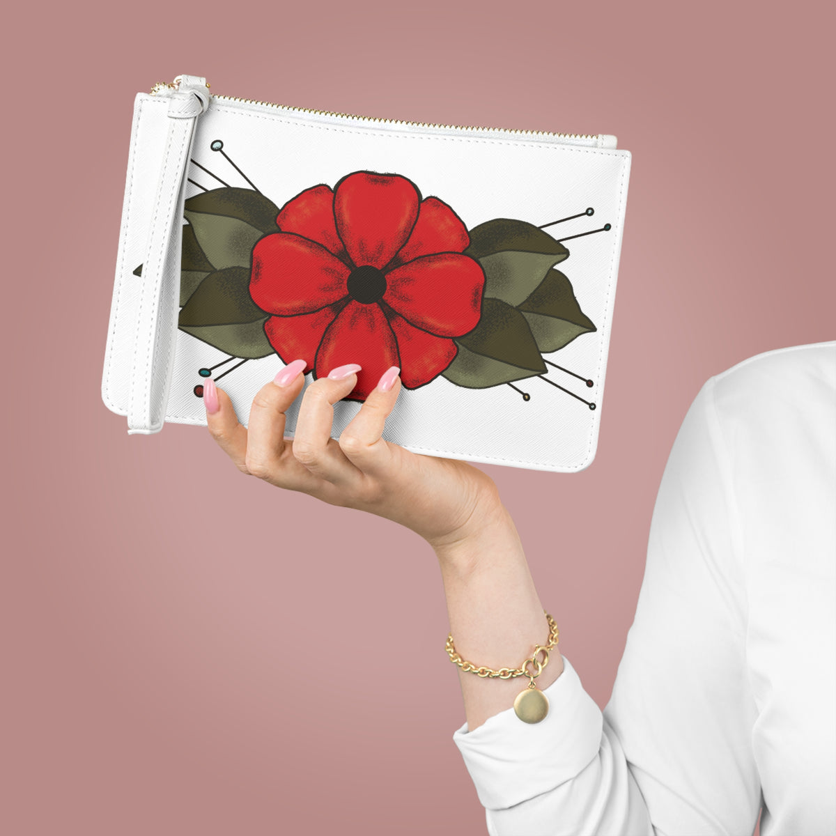 Old School Flash Dual Sparrows and Flower Design Clutch Bag