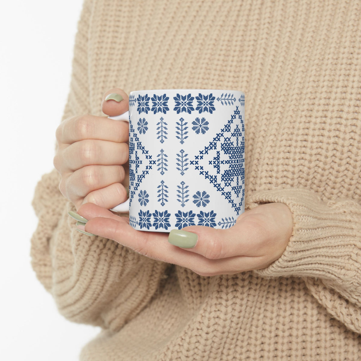 Tatreez White Ceramic Mug, (11oz, 15oz)