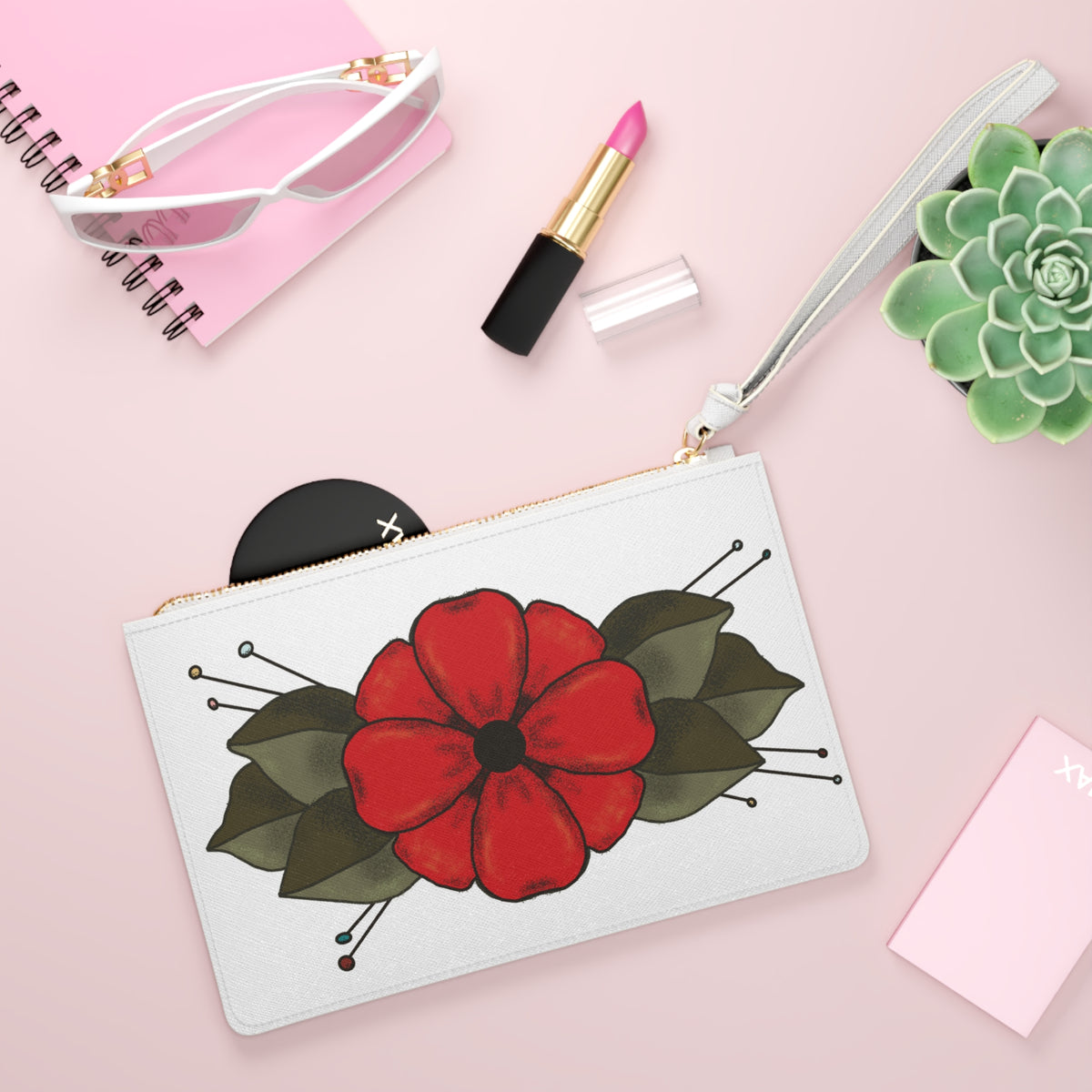 Old School Flash Dual Sparrows and Flower Design Clutch Bag