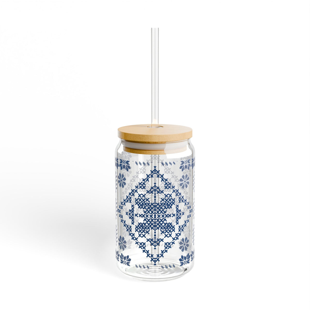 Tatreez Sipper Glass, 16oz Glass Can