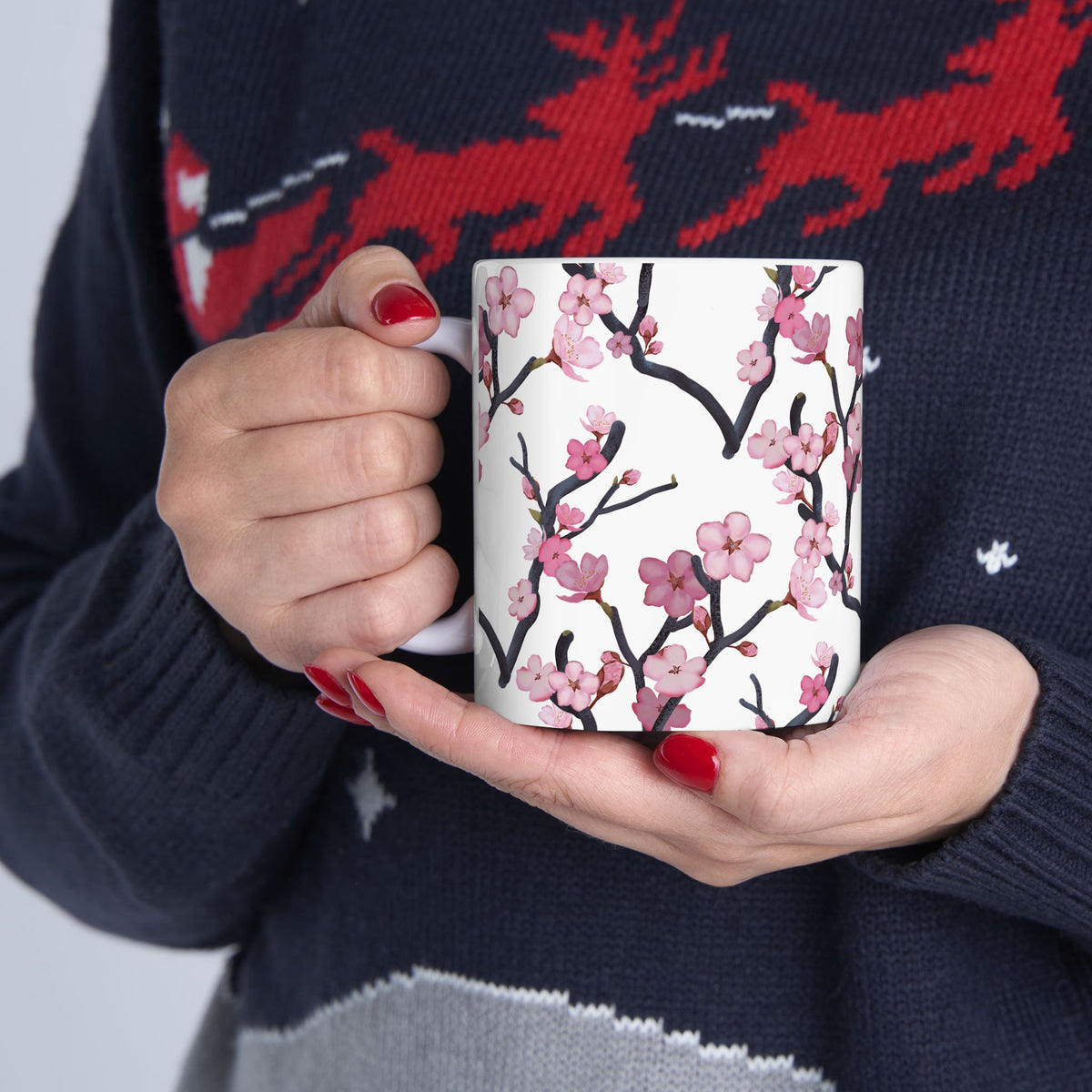 Cherry Blossom White Ceramic Mug, (11oz, 15oz) White