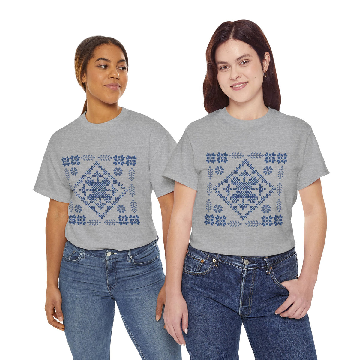 Tatreez Unisex Heavy Cotton Tee Blue Stitch Design