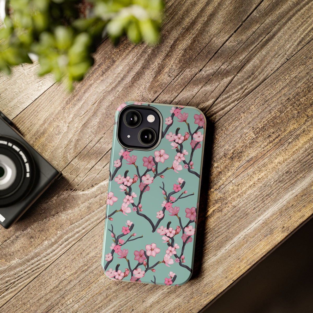 iPhone Tough Phone Cases Cherry Blossom Green Background