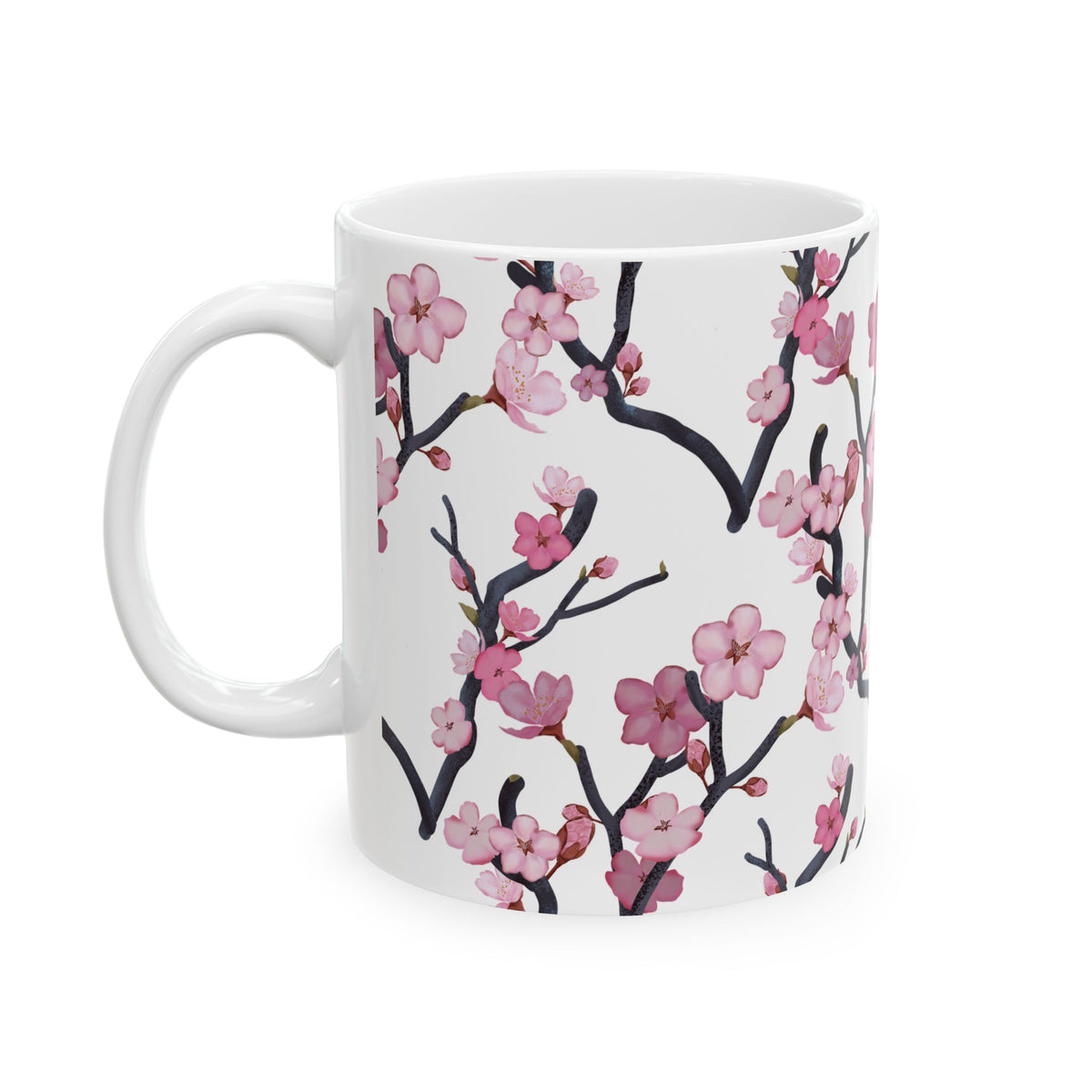 Cherry Blossom White Ceramic Mug, (11oz, 15oz) White