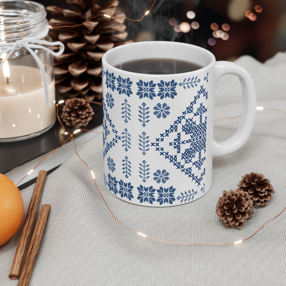 Tatreez White Ceramic Mug, (11oz, 15oz)