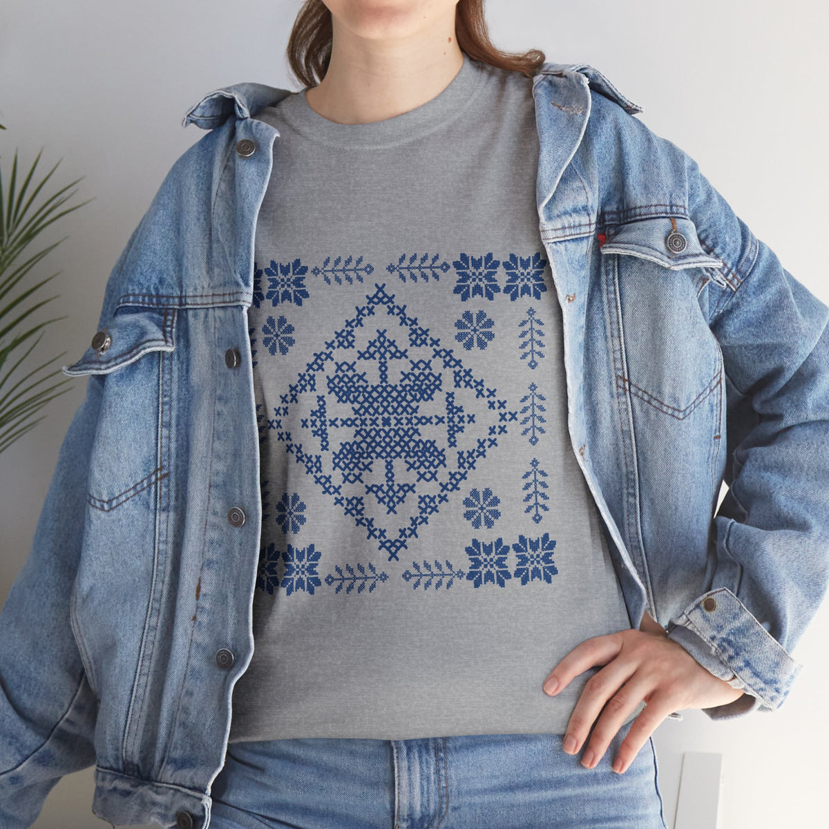 Tatreez Unisex Heavy Cotton Tee Blue Stitch Design