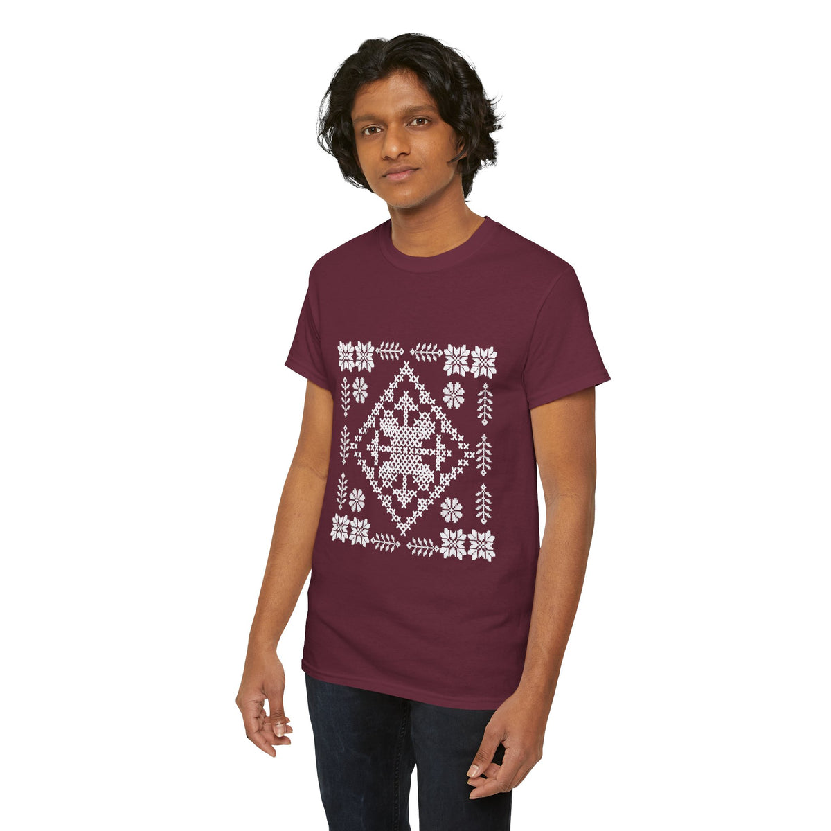 Tatreez Unisex Heavy Cotton Tee White Stitch Design