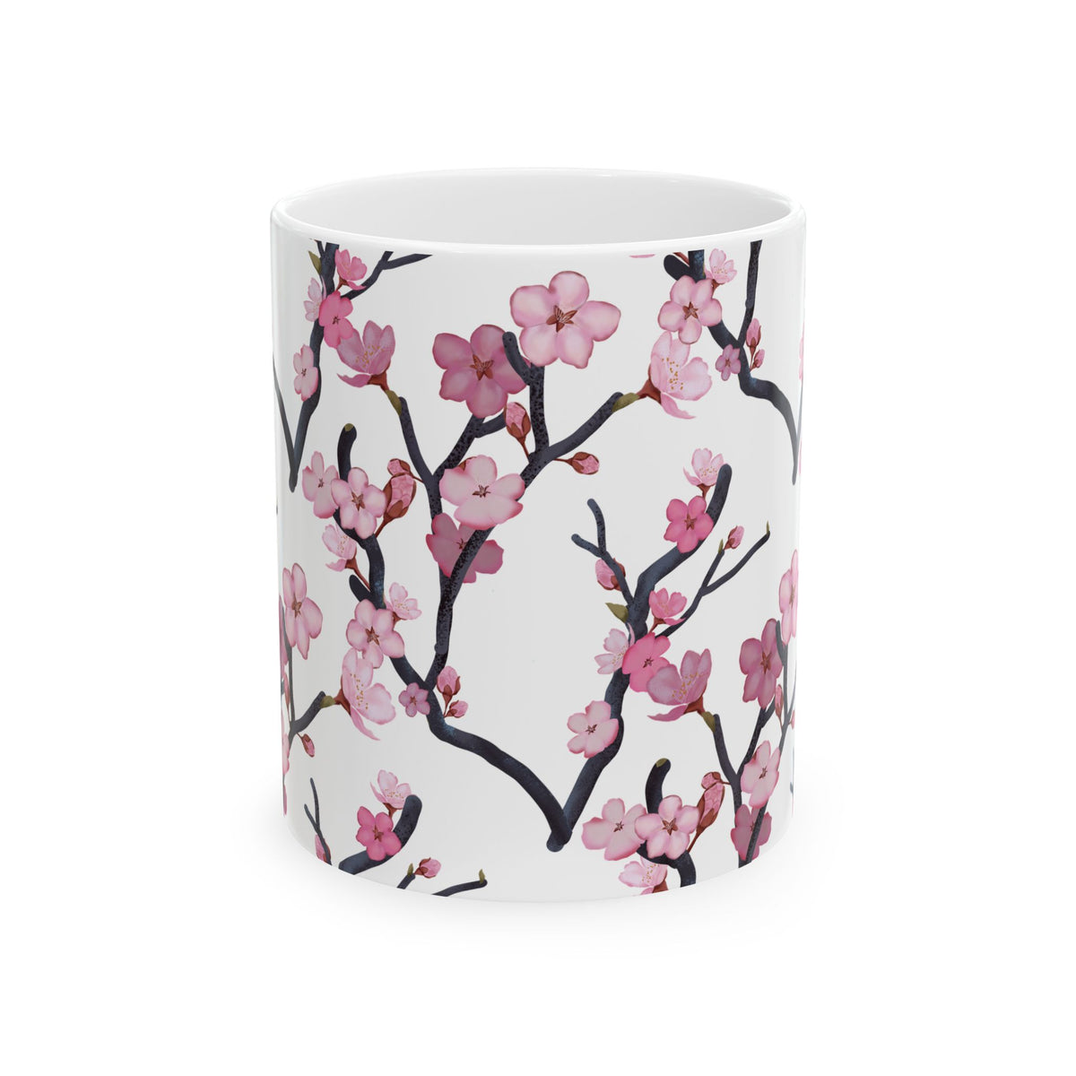 Cherry Blossom White Ceramic Mug, (11oz, 15oz) White