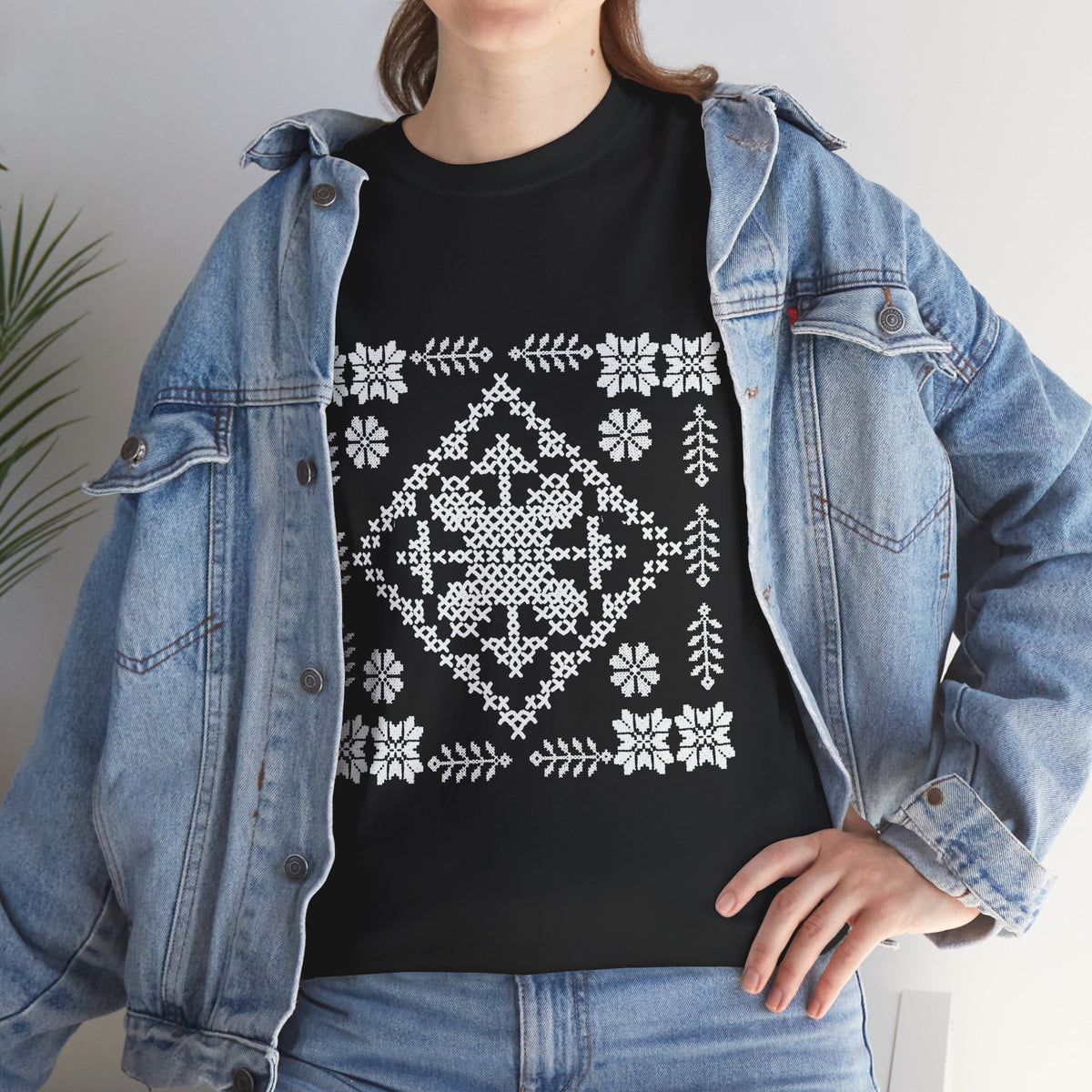 Tatreez Unisex Heavy Cotton Tee White Stitch Design
