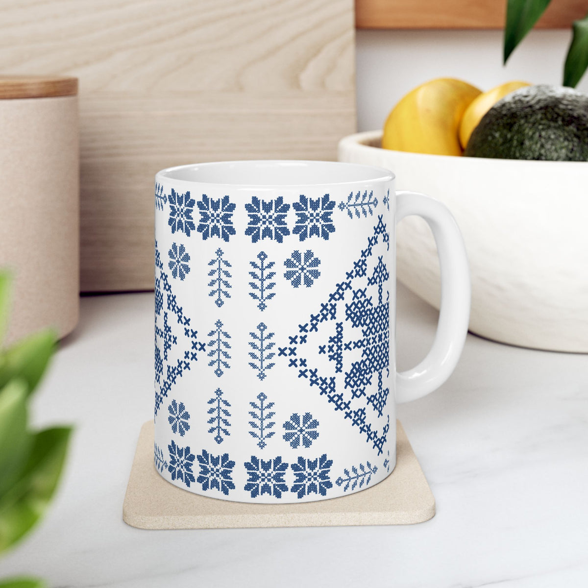 Tatreez White Ceramic Mug, (11oz, 15oz)