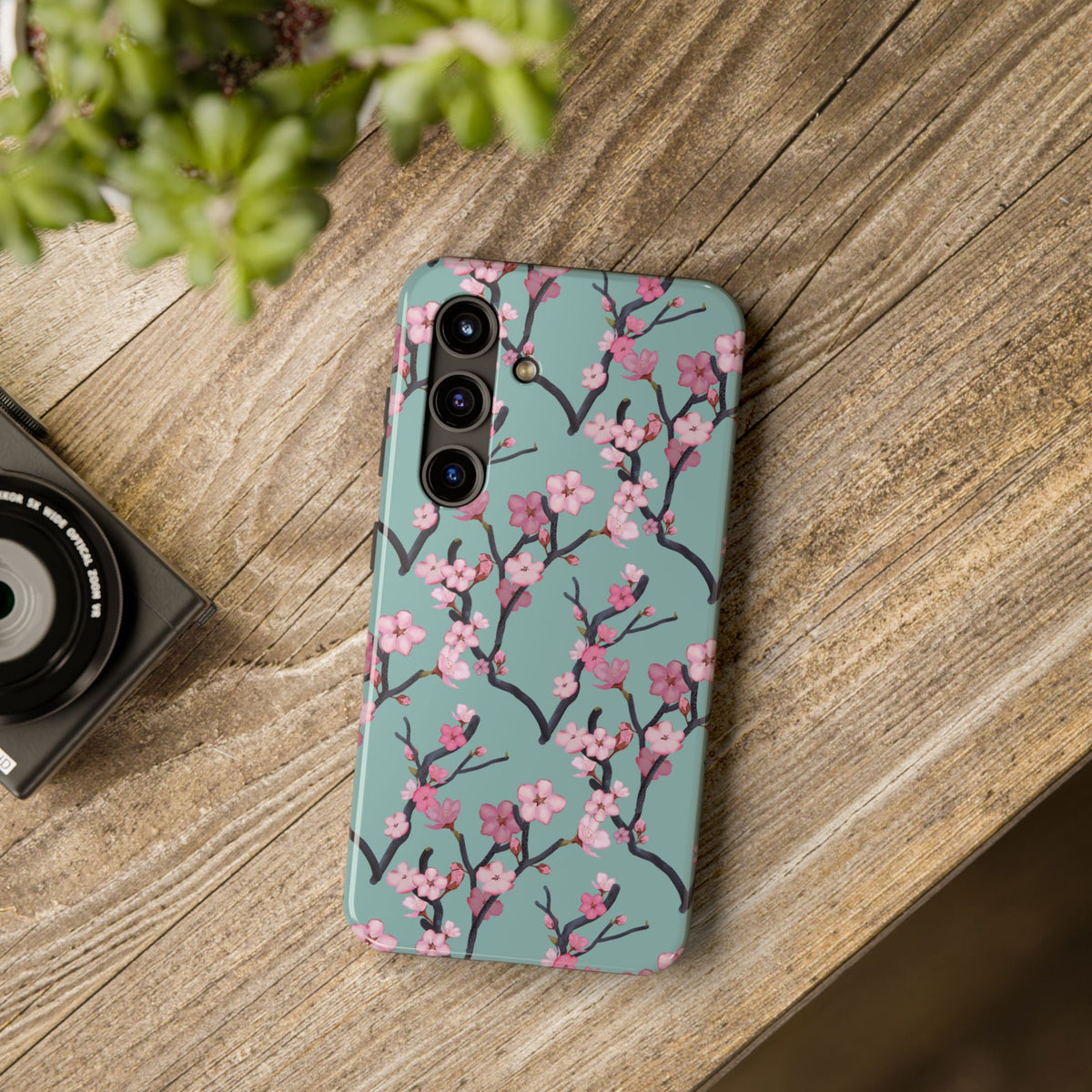 Samsung Galaxy Tough Phone Cases Cherry Blossom Green Background