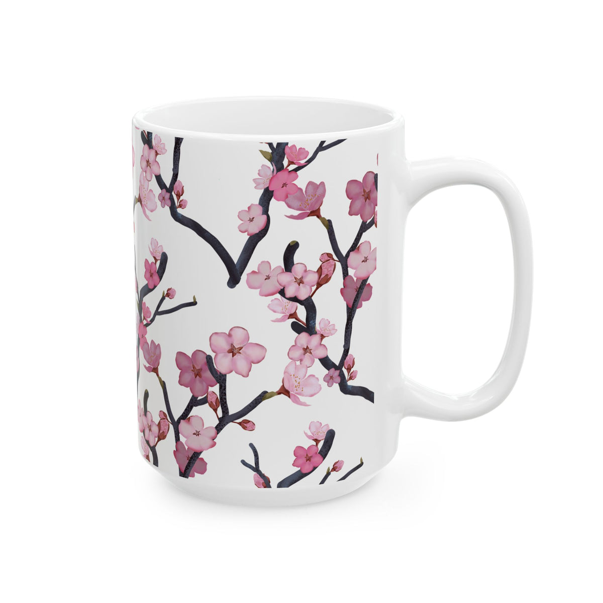 Cherry Blossom White Ceramic Mug, (11oz, 15oz) White