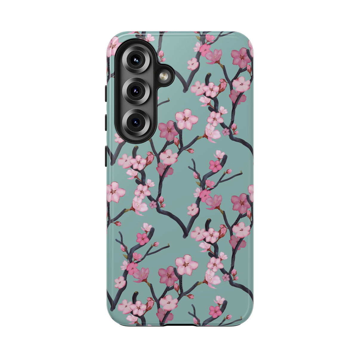 Samsung Galaxy Tough Phone Cases Cherry Blossom Green Background