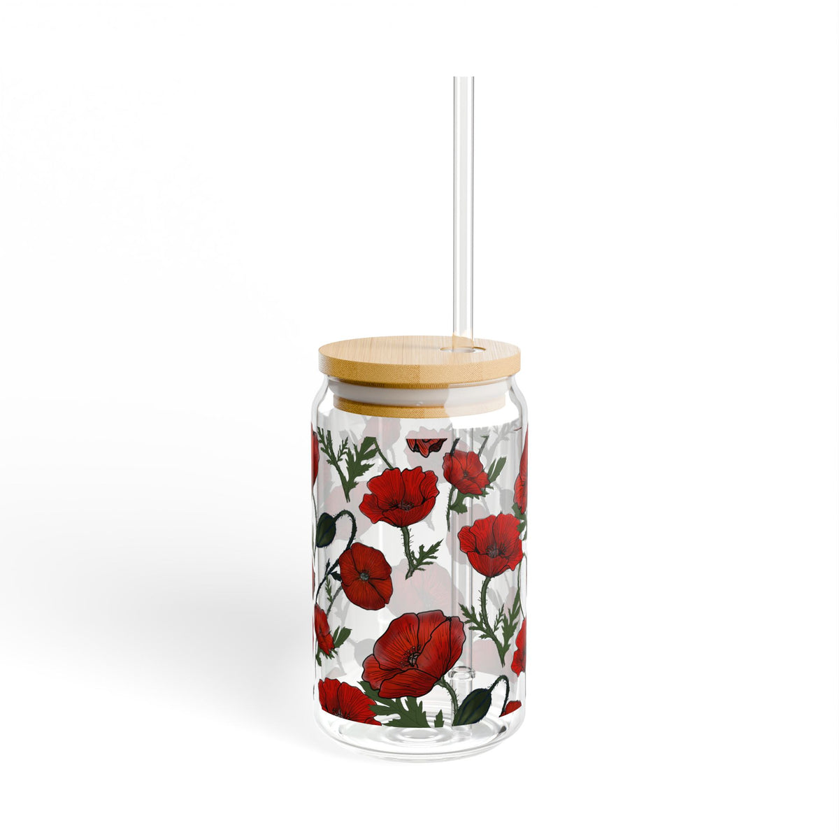 Poppy Field Sipper Glass, 16oz Glass Can