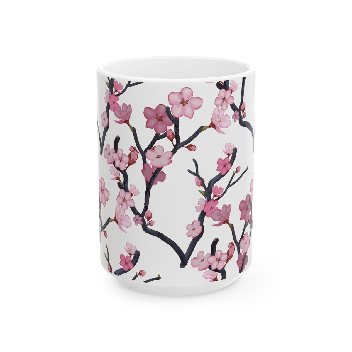 Cherry Blossom White Ceramic Mug, (11oz, 15oz) White