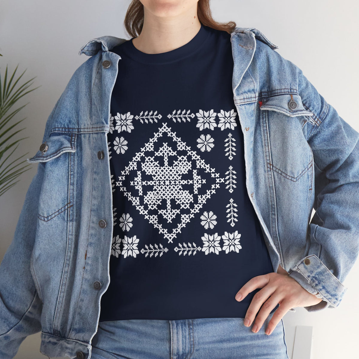 Tatreez Unisex Heavy Cotton Tee White Stitch Design