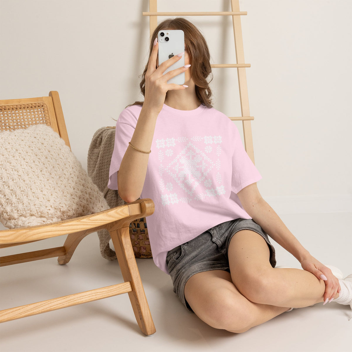 Tatreez Unisex Heavy Cotton Tee White Stitch Design