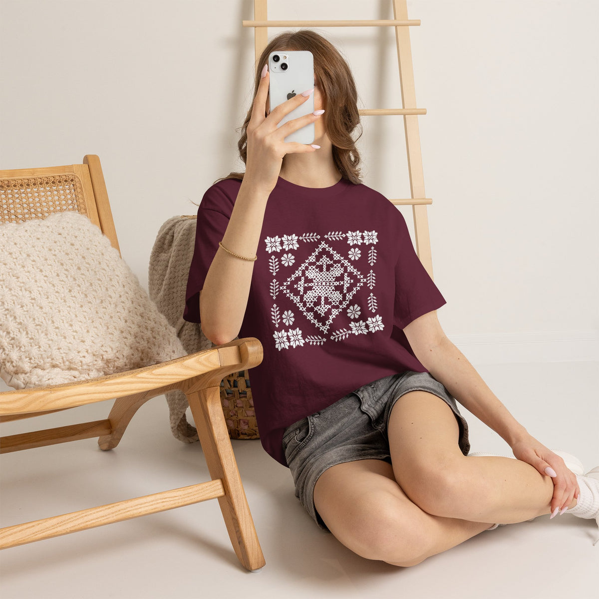 Tatreez Unisex Heavy Cotton Tee White Stitch Design