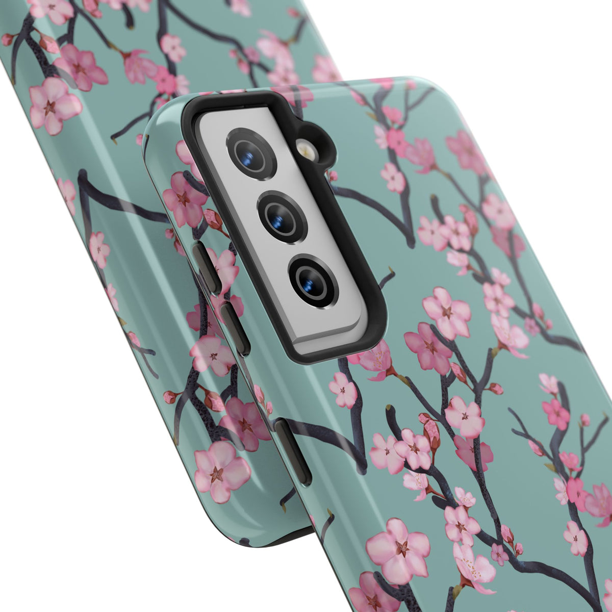 Samsung Galaxy Tough Phone Cases Cherry Blossom Green Background