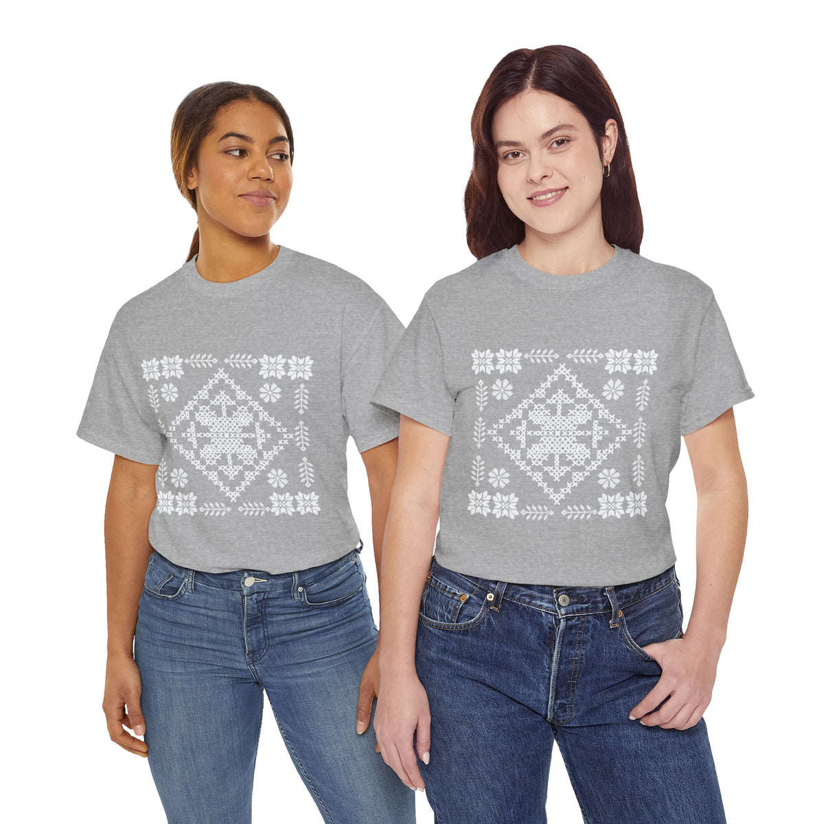 Tatreez Unisex Heavy Cotton Tee White Stitch Design