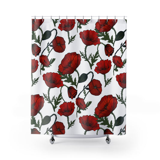 Poppy Field Shower Curtain – Red Floral Bathroom Decor