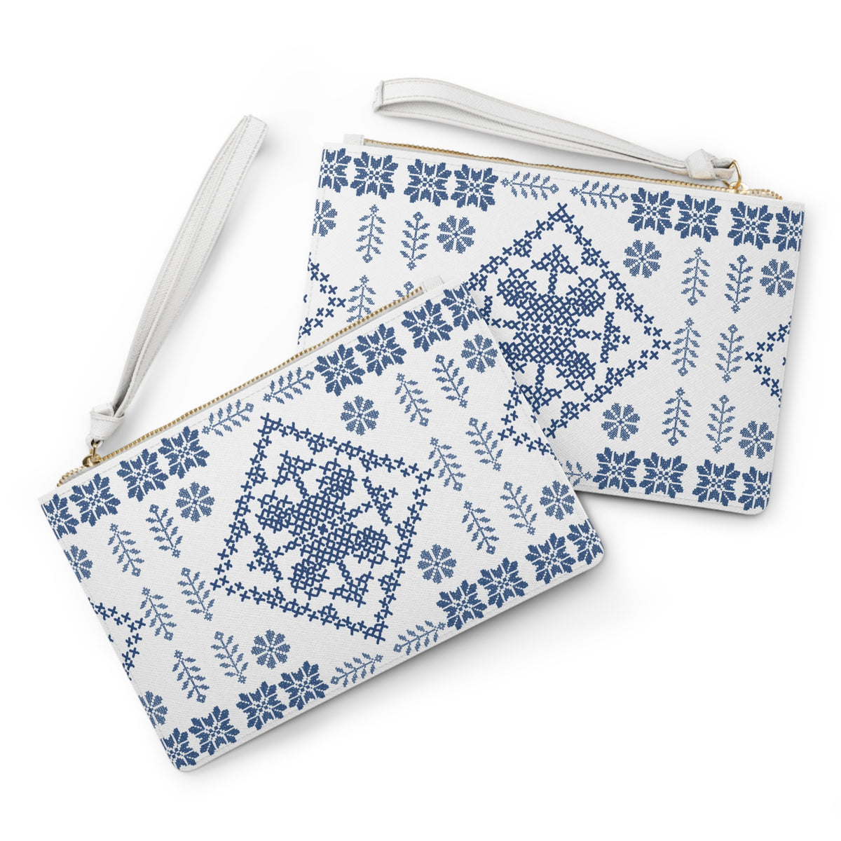 Tatreez Clutch Bag White with Blue Stitch Design