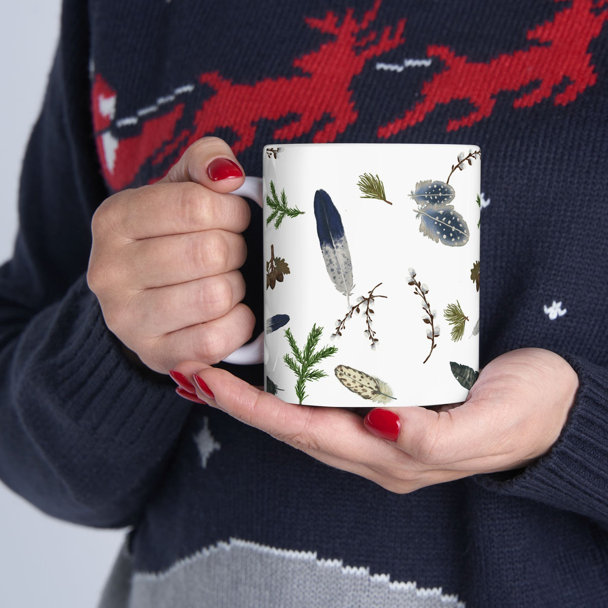 Forest Floor White Ceramic Mug, (11oz, 15oz)
