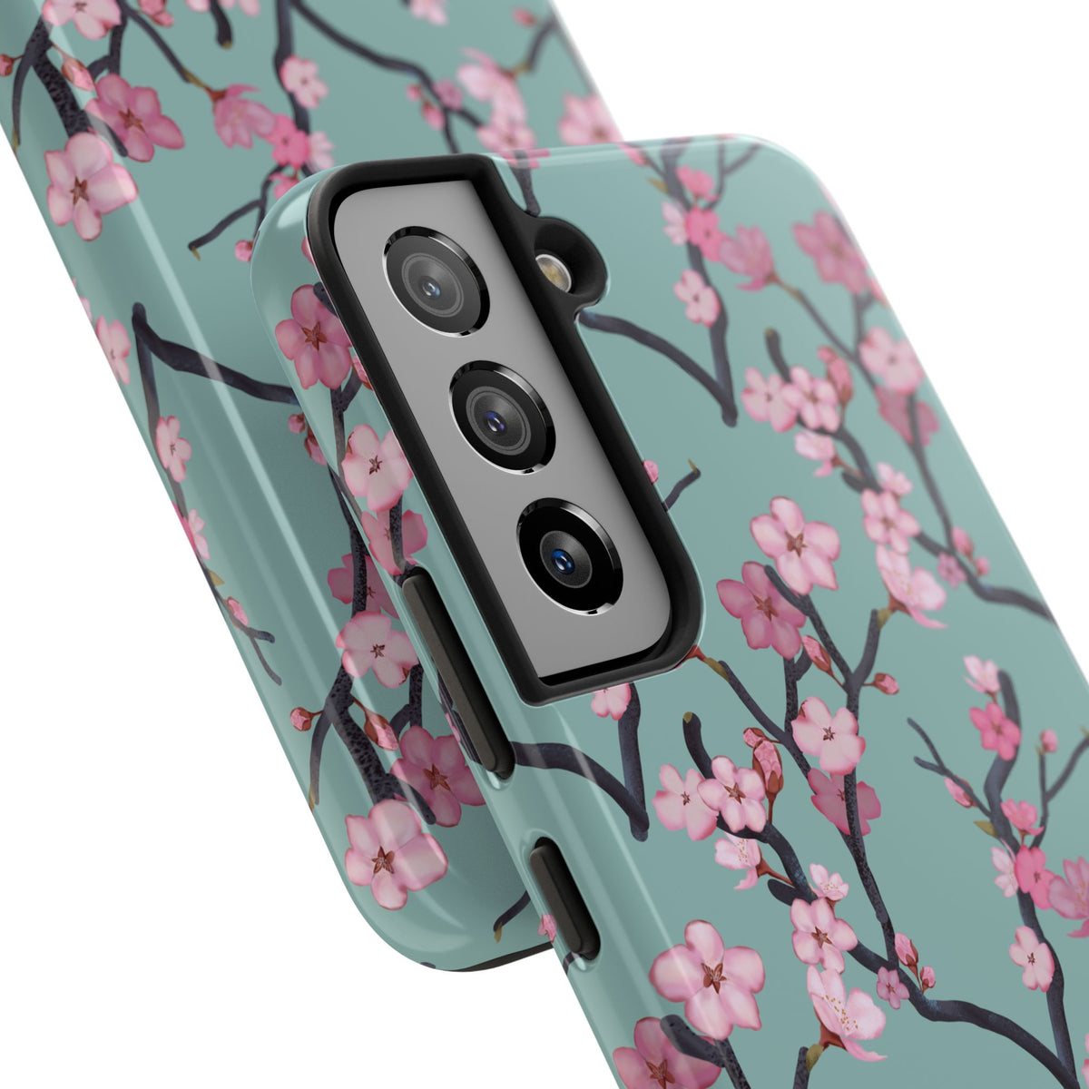 Samsung Galaxy Tough Phone Cases Cherry Blossom Green Background