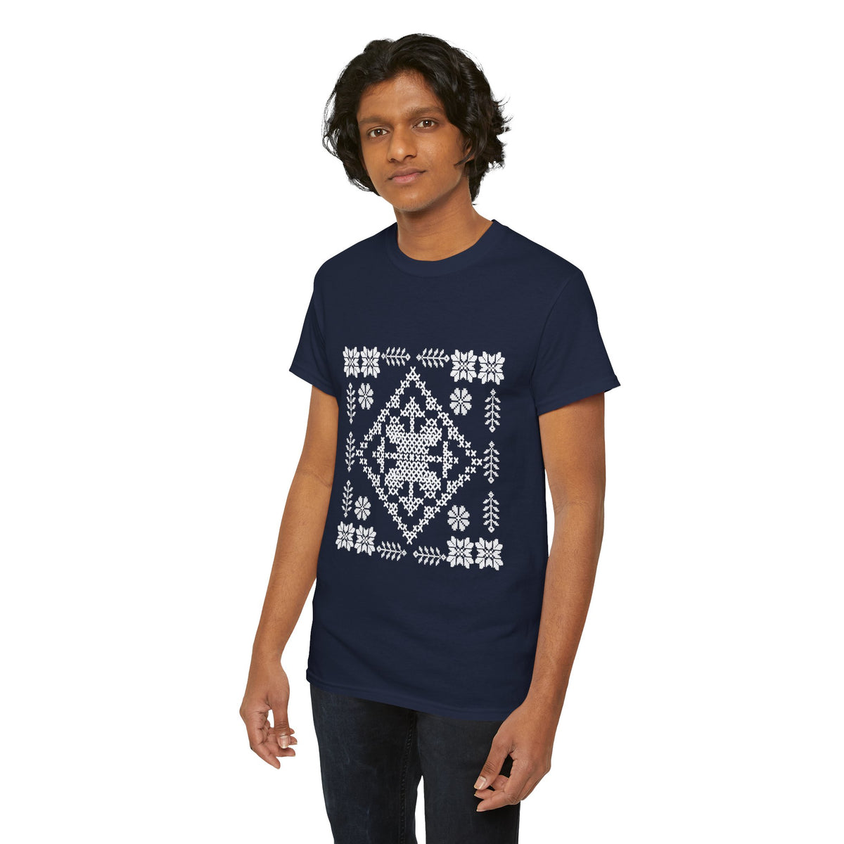 Tatreez Unisex Heavy Cotton Tee White Stitch Design