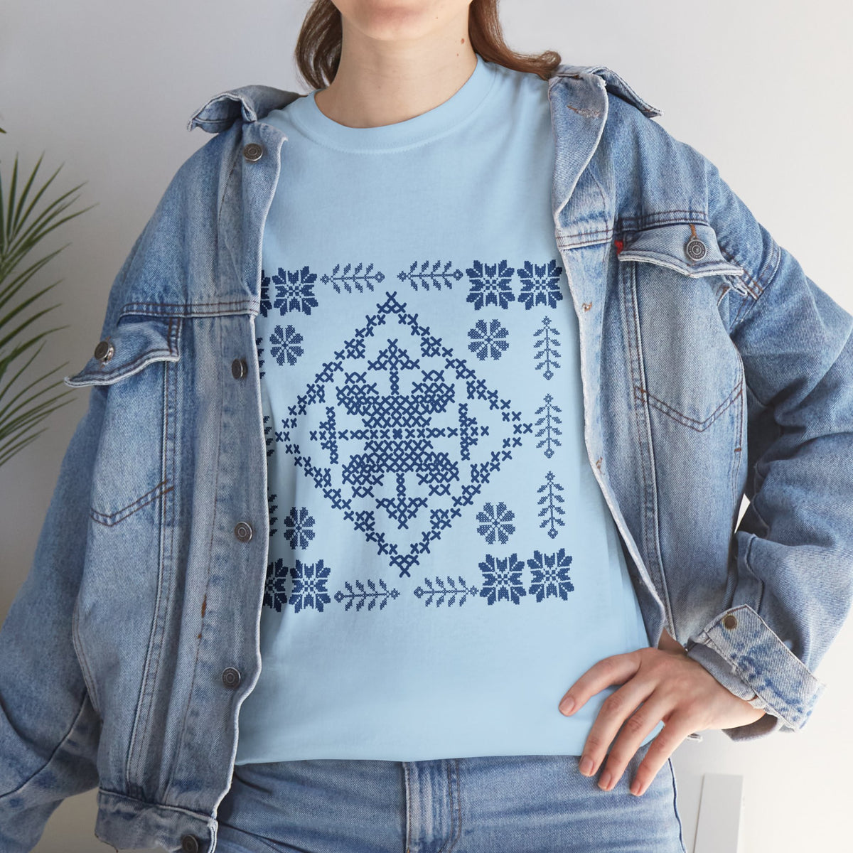 Tatreez Unisex Heavy Cotton Tee Blue Stitch Design