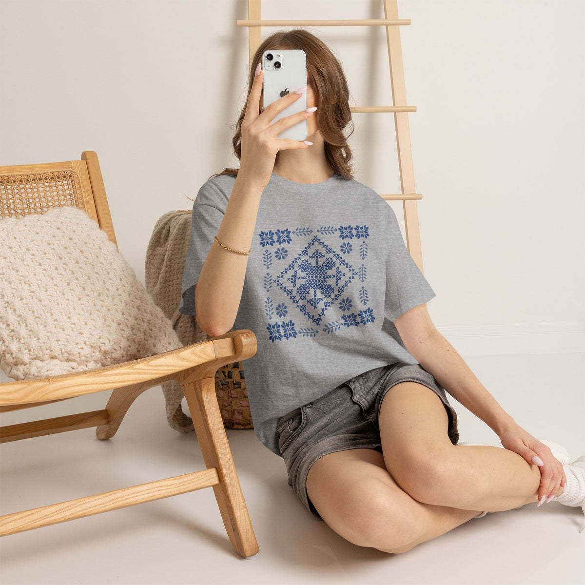 Tatreez Unisex Heavy Cotton Tee Blue Stitch Design