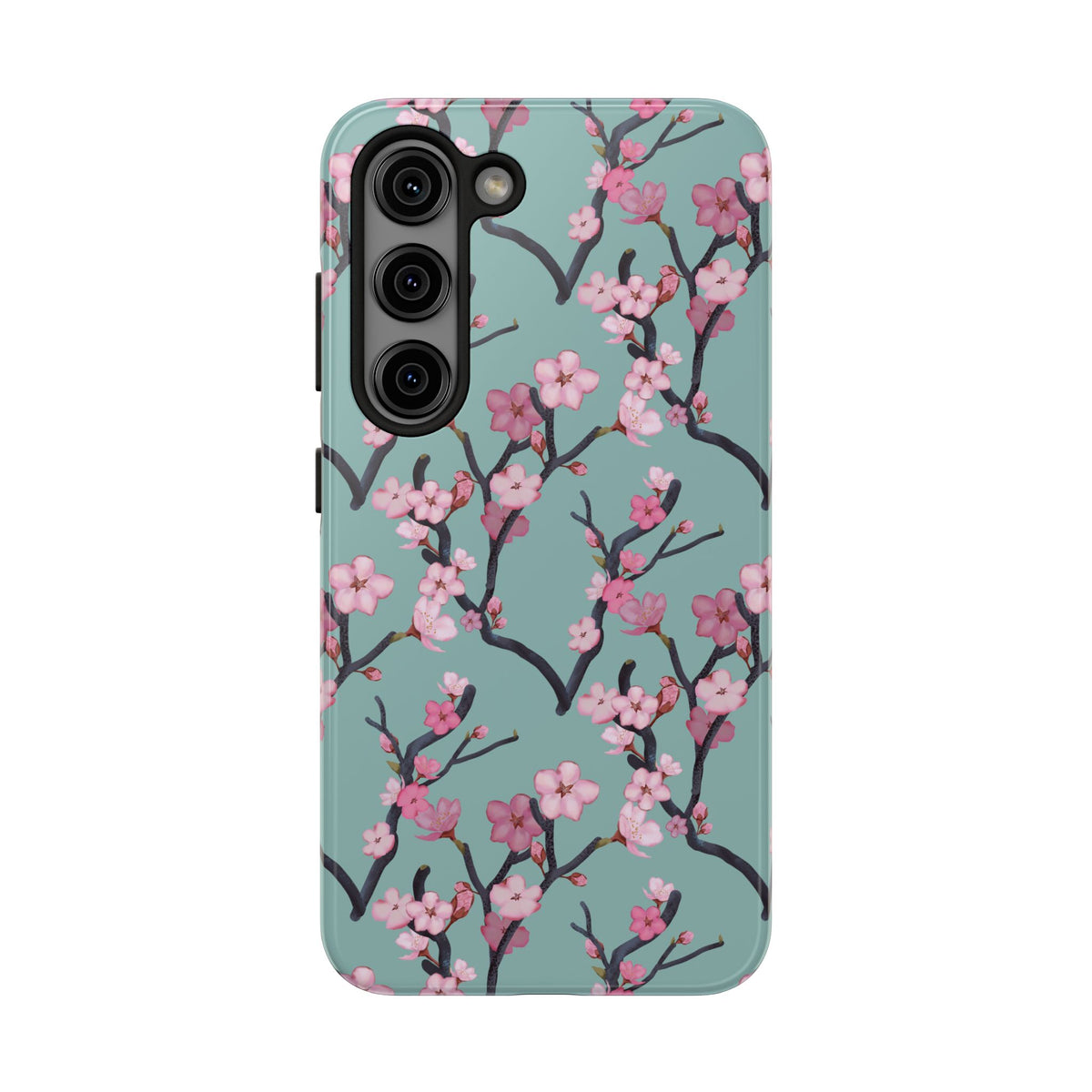 Samsung Galaxy Tough Phone Cases Cherry Blossom Green Background
