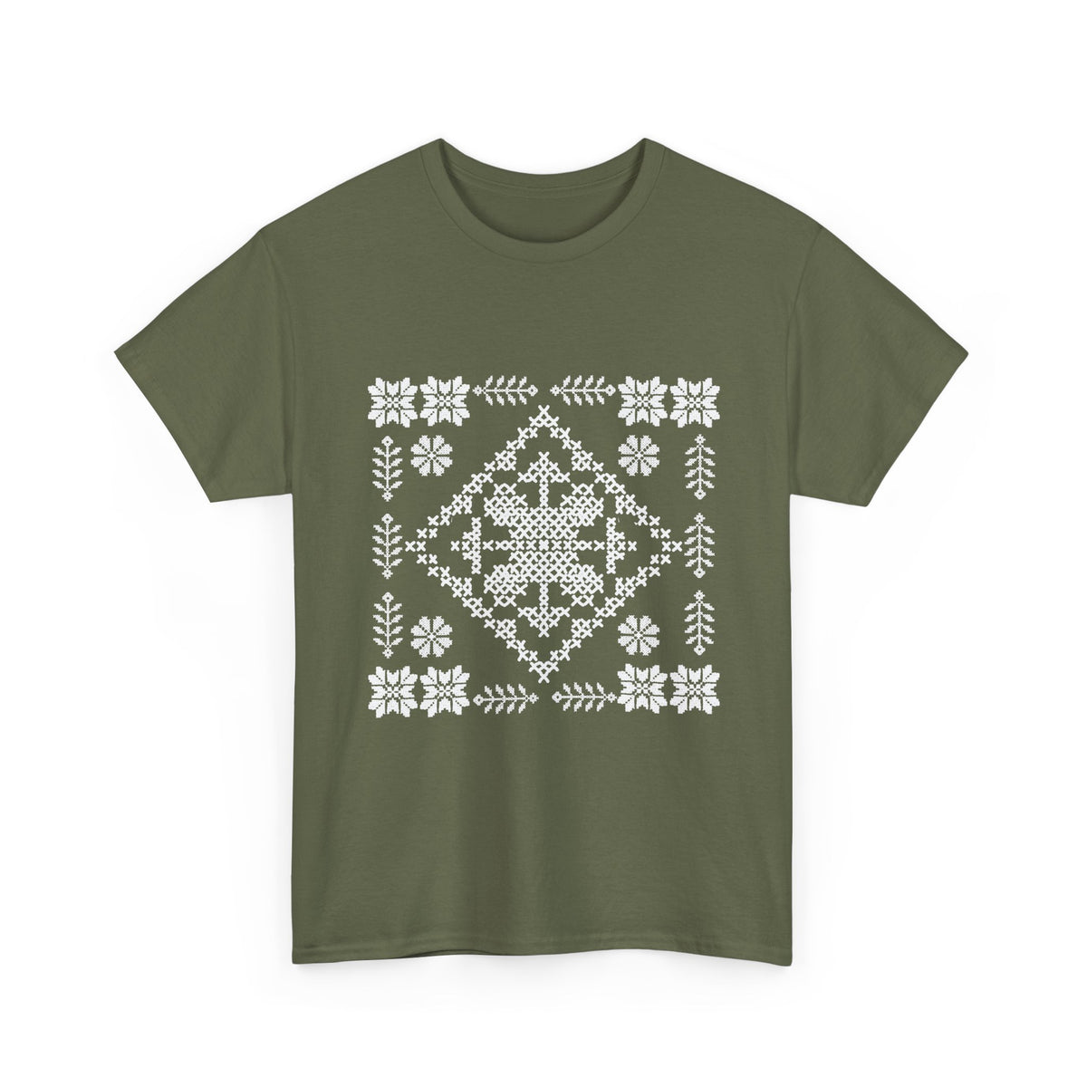 Tatreez Unisex Heavy Cotton Tee White Stitch Design