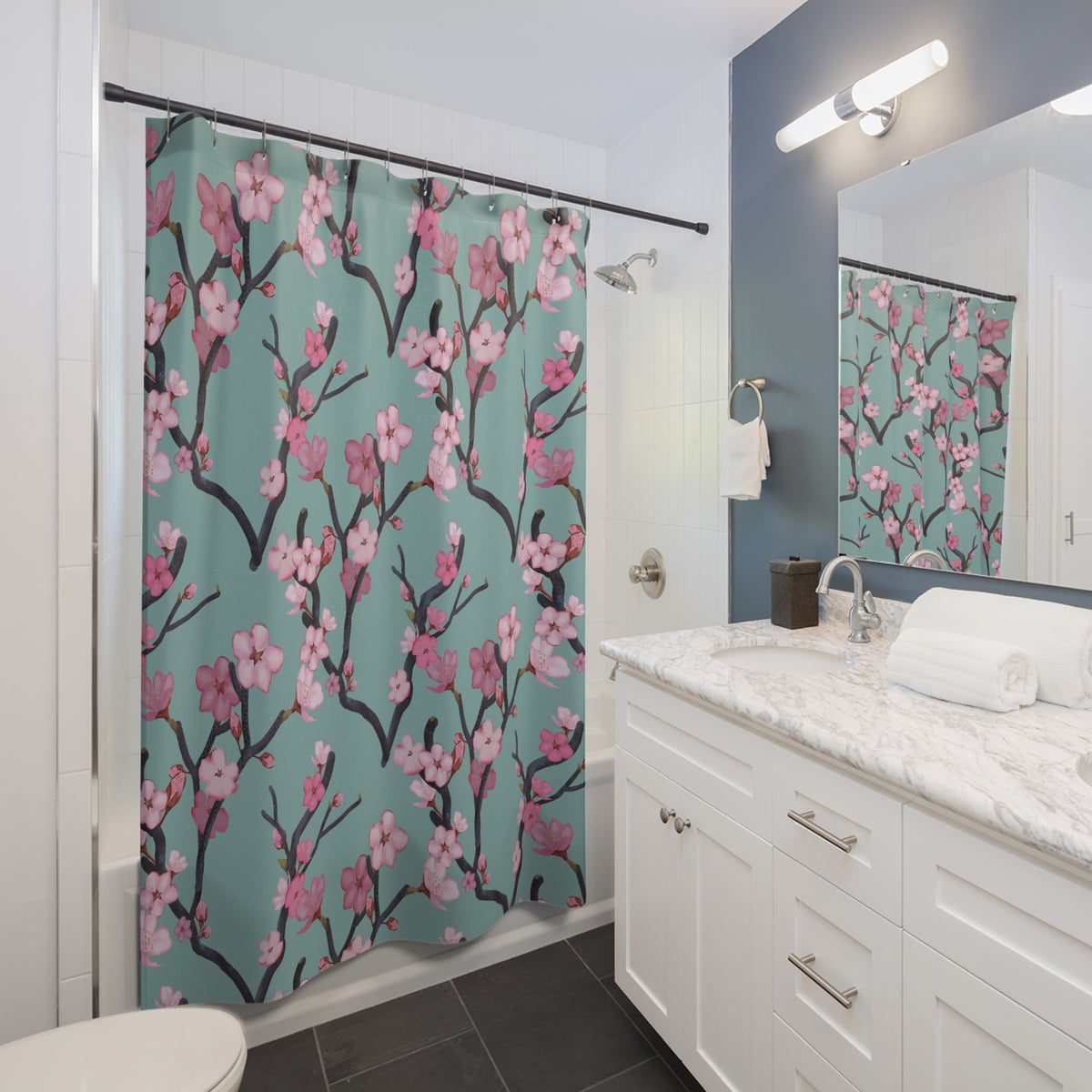 Cherry Blossom Shower Curtain | Floral Bathroom Decor