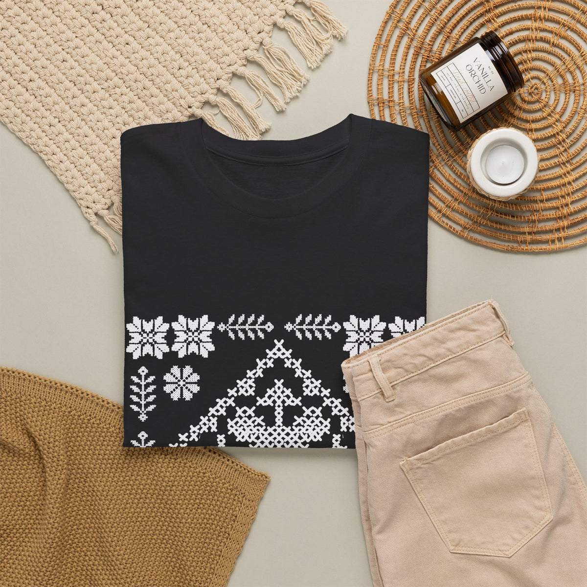 Tatreez Unisex Heavy Cotton Tee White Stitch Design